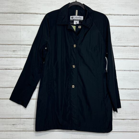 Columbia Trench Coat Button Front Jacket Black Size Large - Picture 1 of 8